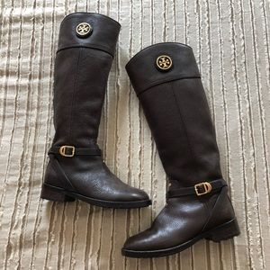 Tory Burch High-Knee Boots Brown & Gold Hardware 7